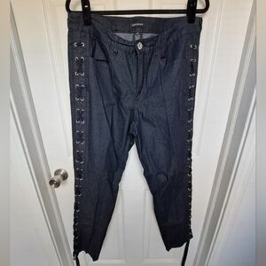 Ashley Stewart Black Flare Jeans with Lace-Up Detail Size 14W